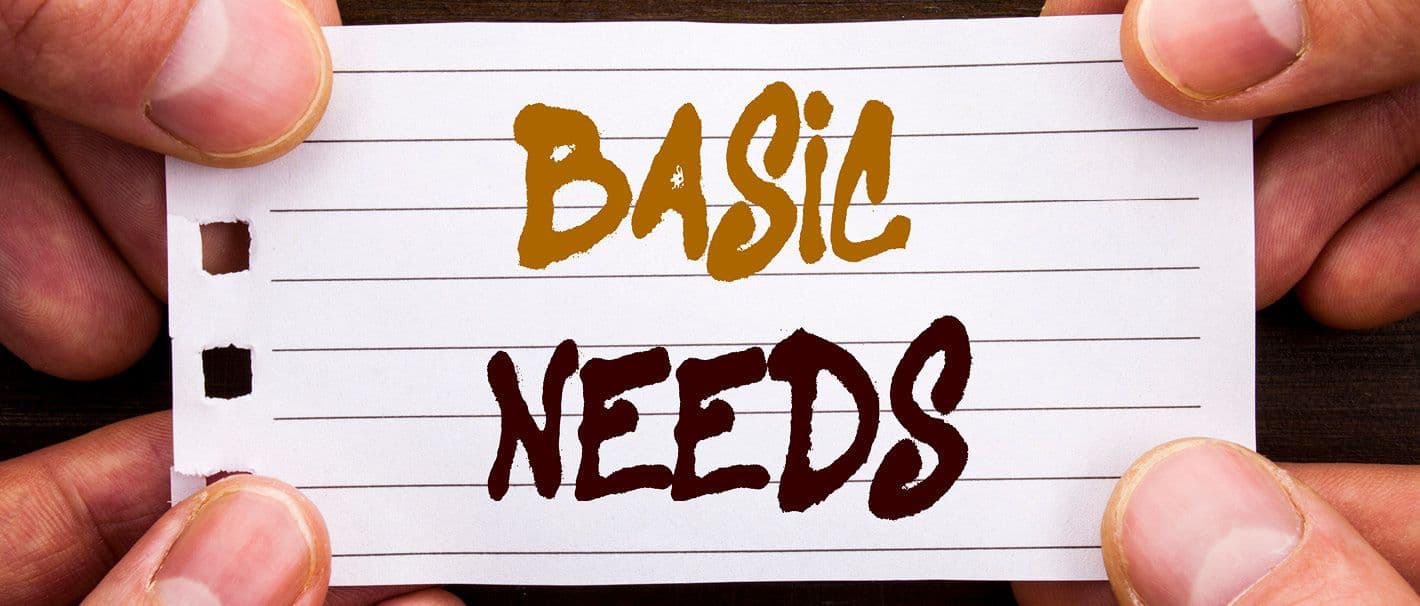 Karteikarte mit der Aufschrift "Basic needs"